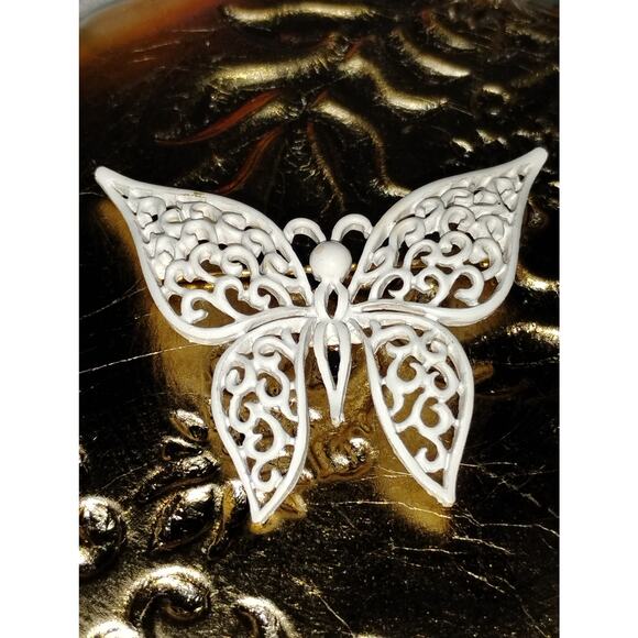 Sarah Coventry Jewelry - Vintage Crown Trifari White Enamel Butterfly Brooch – Openwork Filigree Design
